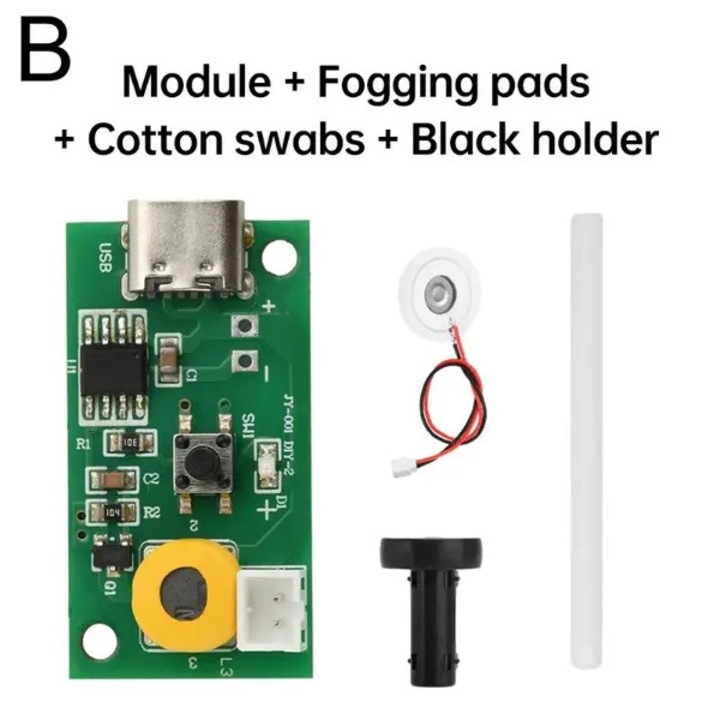 Modul nebulizator reglabil K0544-CJ-260804-3389, alimentare USB-C DC5V, 3 trepte pulverizare, frecventa 108 kHz, 1.5-2W, multicolor, set: modul + placa atomizare + suport + betisoare din bumbac