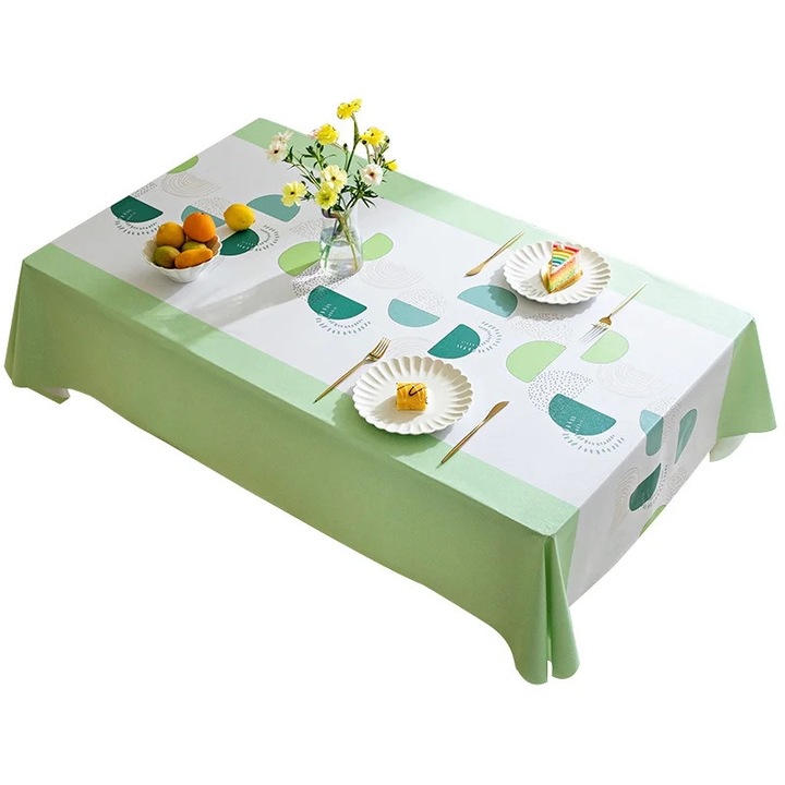 YANYXR BCS3184827 PVC asztalterítő, vízálló, olajálló, mosható, csúszásmentes, zöld/fehér