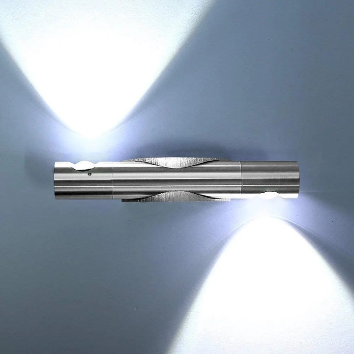 Lampa de perete LED YANYXR BCS3185939, 2 x 6W up/down rotativ 360°, corp din aluminiu, lumina rece, argintiu, 19 x 3.2 x 3.2 cm