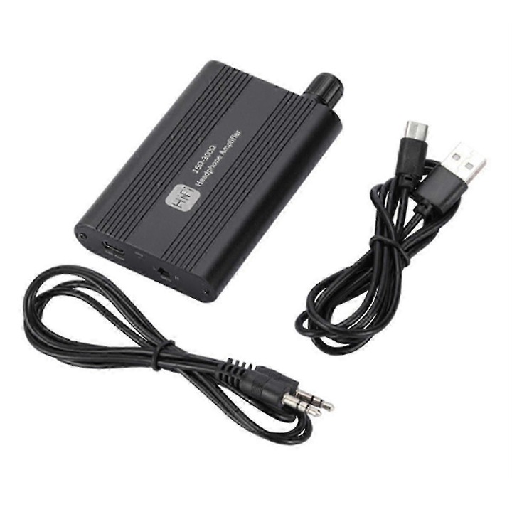 Amplificator pentru casti CJ-F-K0204-20260805-4684, intrare/iesire 3.5 mm, pentru impedanta 160–300 Ω, alimentare USB, SNR 120 dB, distorsiune 0.004%, negru