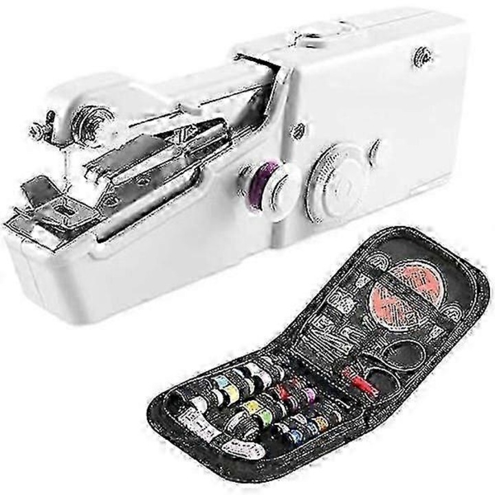 Mini masina de cusut portabila CJ-F-K0204-20260805-4728, functioneaza cu 4x AA, ABS+metal, grosime max cusatura 1.8 mm, cu set de unelte si ace, alb