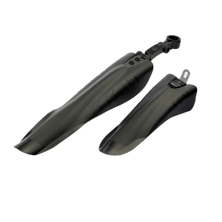 Set aparatori noroi bicicleta K0513-260421-027, pentru fata si spate, reglabile, montaj rapid fara unelte, extra rezistente, pentru tija sub 34 mm, negru