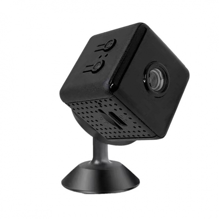 Безжична мини камера за наблюдение, K0513-260422-034, Wi‑Fi 2.4 GHz, 2K, детекция на движение, нощно виждане, контрол чрез приложение, водоустойчива, черна, 30 x 30 x 30 мм
