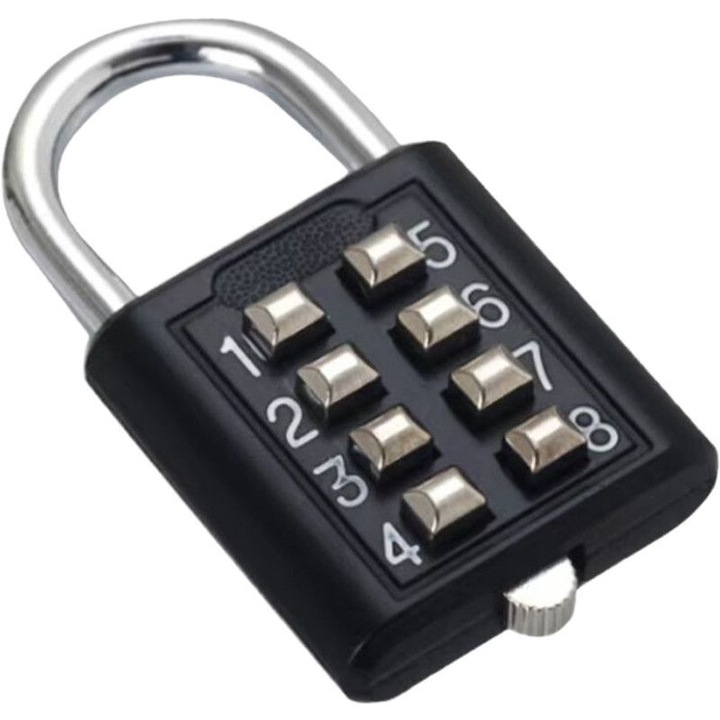 Kombinációs lakat K0513-260617-015, 8 fix gomb, fémötvözetből, fekete, 10 x 5 x 2 cm