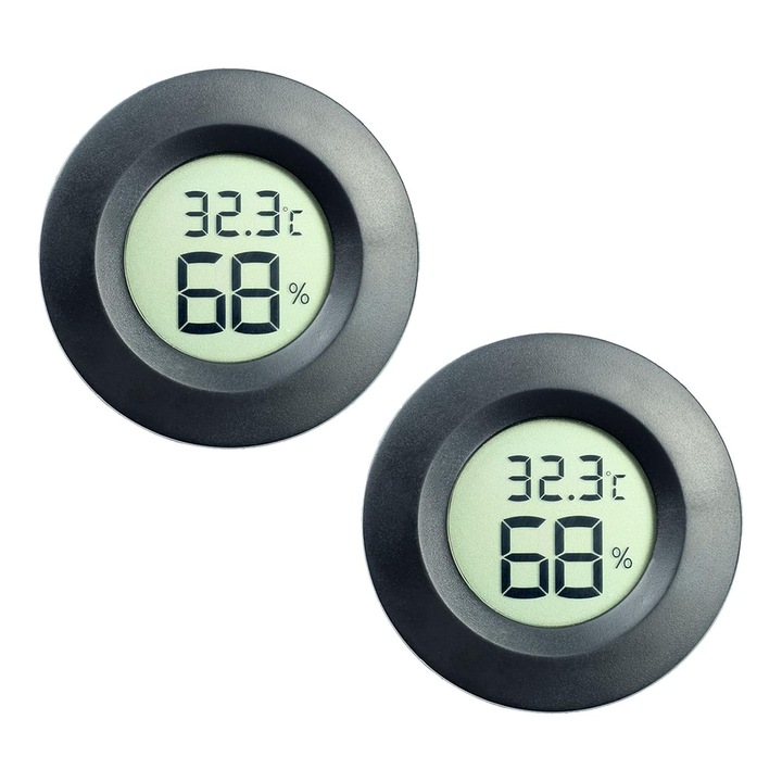 Higrometru si termometru digital LR-20260824-30311, masurare 0.0–70.0°C, umiditate 10–99% RH, acuratete ±1°C/±5%, rotund, negru