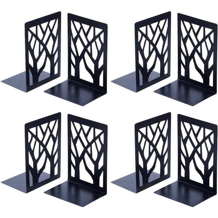 Suport pentru carti YANYXR BCS3187135, metal rezistent cu model decupat tip copac, antiderapant, negru, 1 pereche, 4.7 x 3.6 x 7 in