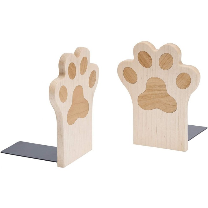 Suporturi pentru carti YANYXR Paws din lemn cu insertii nuc si baza metalica, natur/negru, set 2