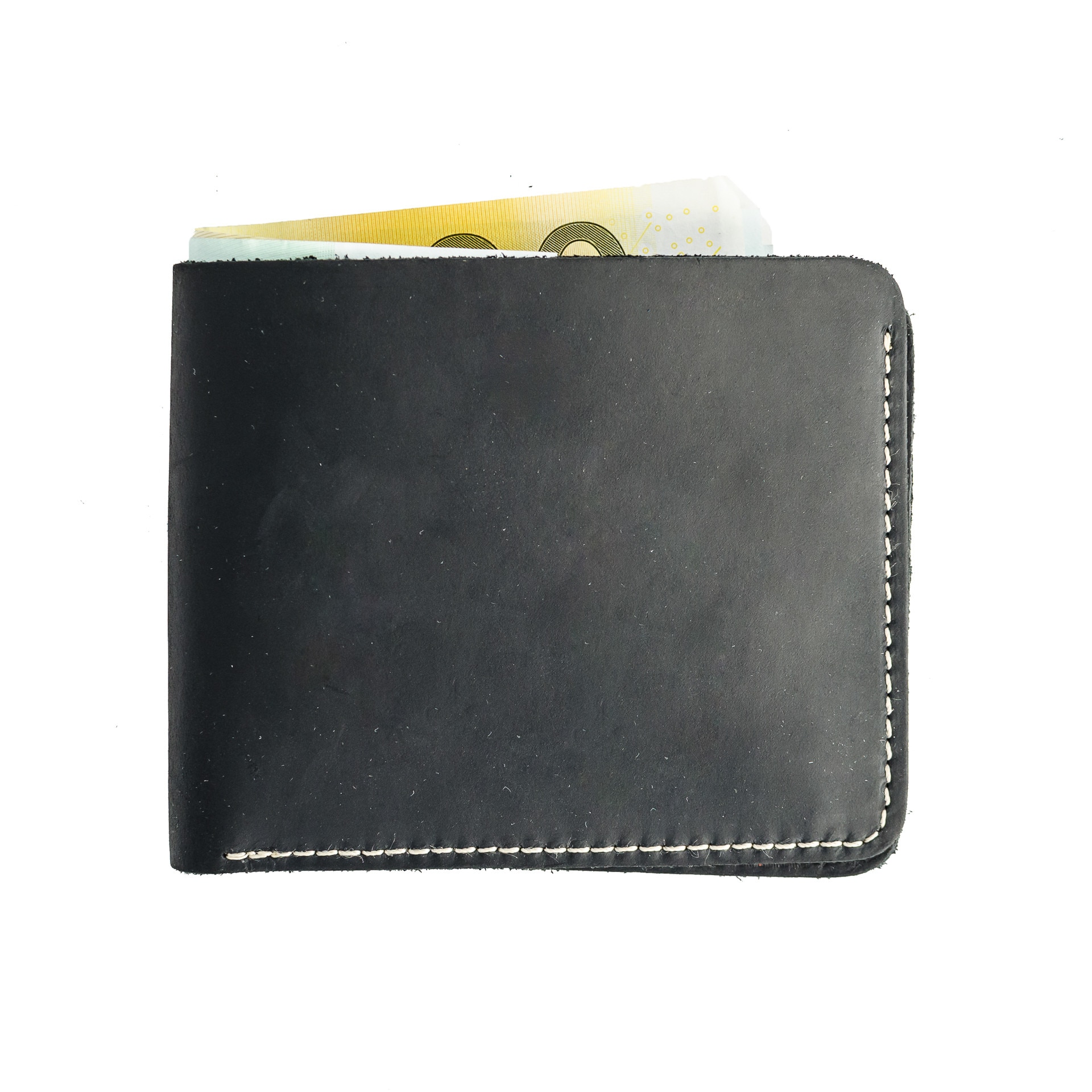 Portofel negru vintage cu design minimalist din piele naturala, Matte Black