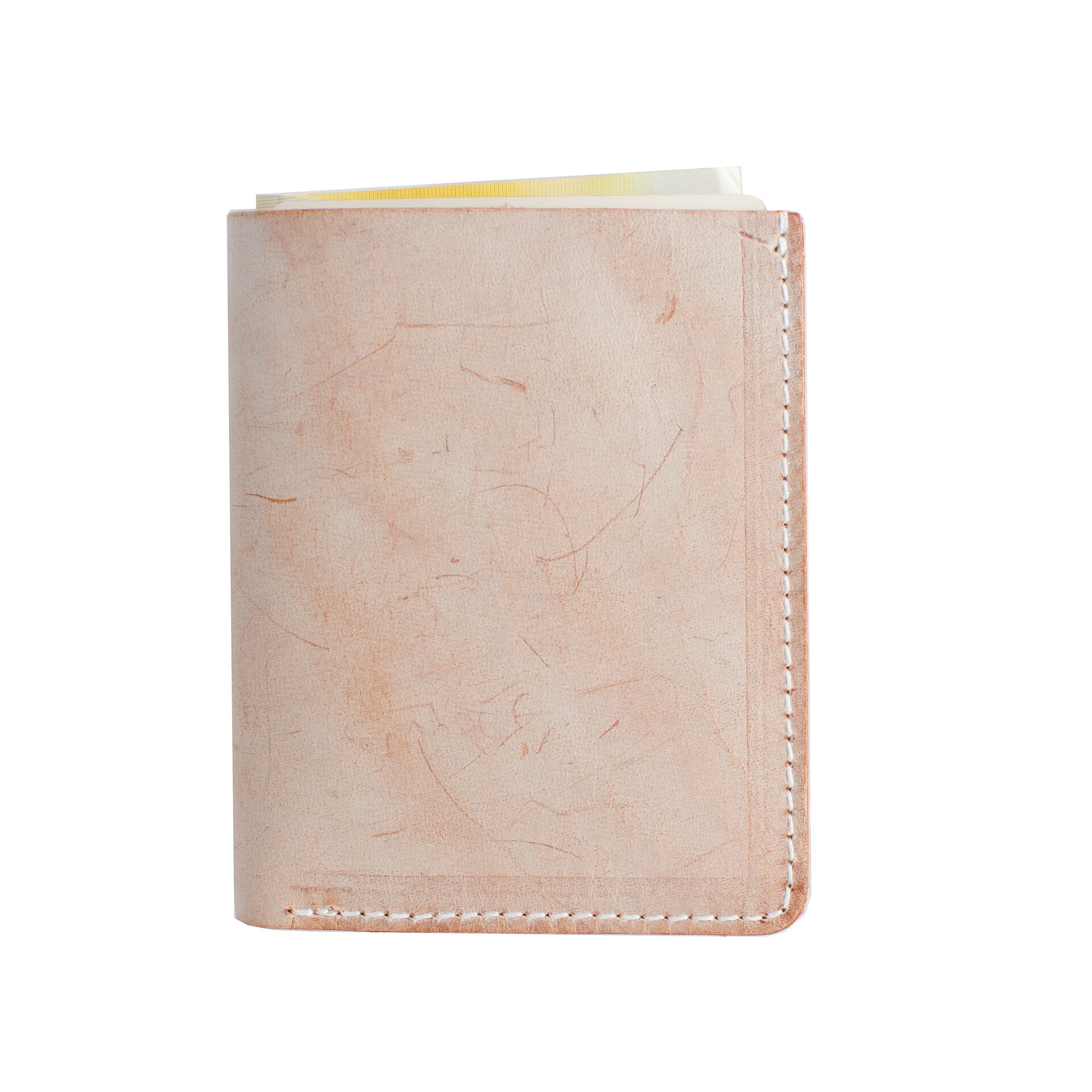 Portofel vintage cu design minimalist din piele naturala tabacita vegetal, Soft Orange
