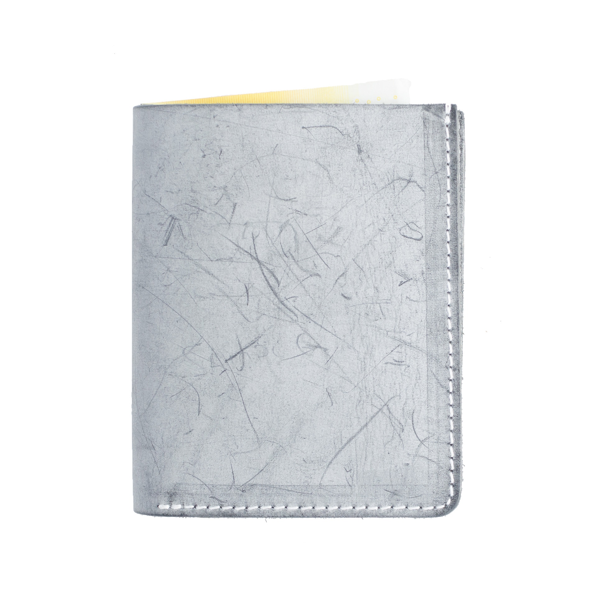 Portofel vintage cu design minimalist din piele naturala tabacita vegetal, Light Grey