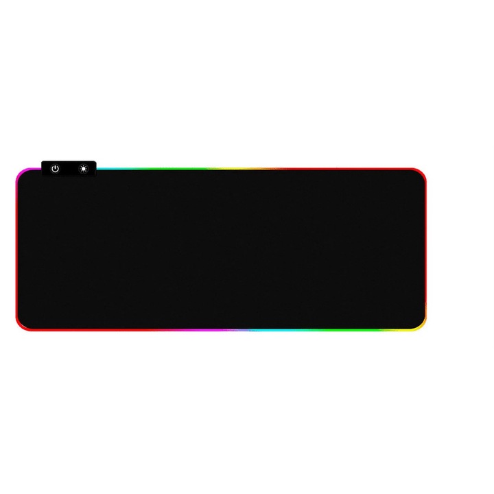 Covoras mouse RGB YANYXR BCS3190219, iluminare LED 7 moduri statice/3 dinamice, baza anti-alunecare din cauciuc, suprafata micro-texturata rezistenta la apa, USB plug-and-play, negru, 80 x 30 cm