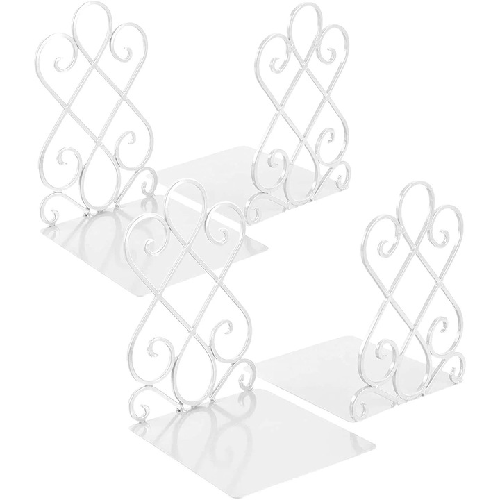 Suport pentru carti YANYXR BCS3190354, metal decorativ rezistent, antiderapant, alb, set 2 perechi, 17.8 x 15.5 x 21.8 cm