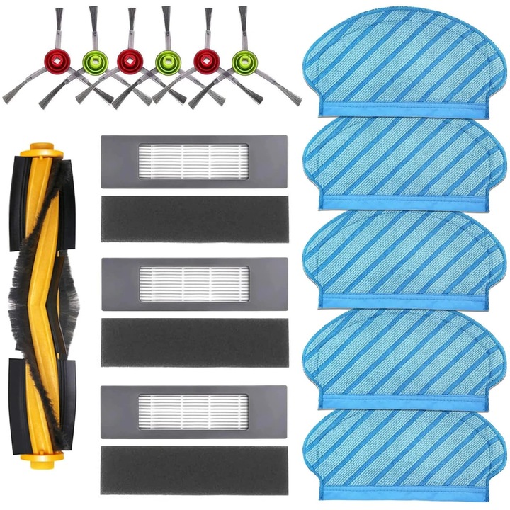Set consumabile pentru aspirator robot YANYXR BCS3187309, compatibil Deebot Ozmo 920/950, 6 perii laterale, 3 filtre, 3 bureti, 1 perie rotativa, 5 lavete umede, albastru