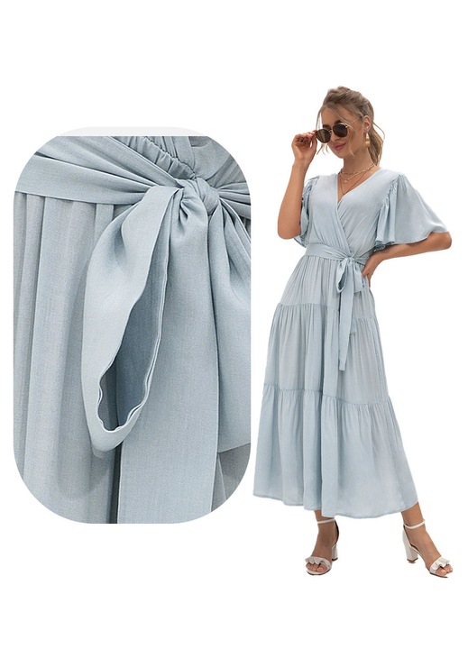 Rochie seara evazata albastru deschis voal