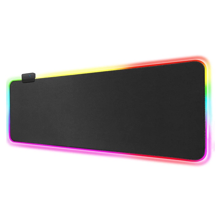 Pad pentru mouse gaming YANYXR BCS3190240, RGB 14 moduri cu control buton, margini cusute, suprafata din microfibra impermeabila, baza din cauciuc antiderapant, negru, extins