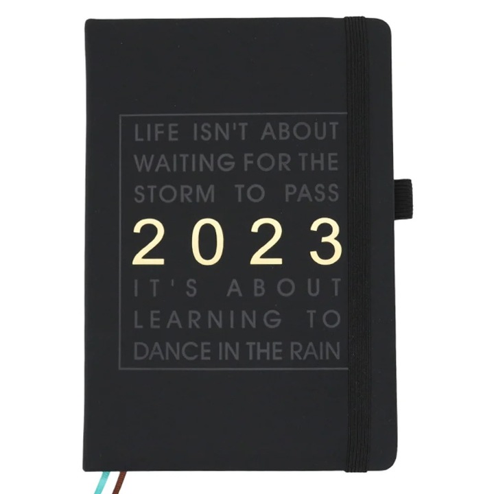Planner YANYXR BCS3190299 2023, saptamanal si lunar, buzunar interior, inchidere elastica, suport pentru pix, semne de carte, negru