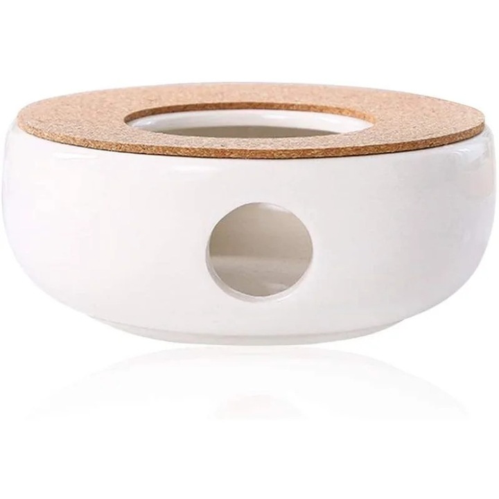 YANYXR BCS3187286 teamelegítő, kerámia alátét parafa talppal mécseshez (tealight), fehér, O15 cm x 6 cm