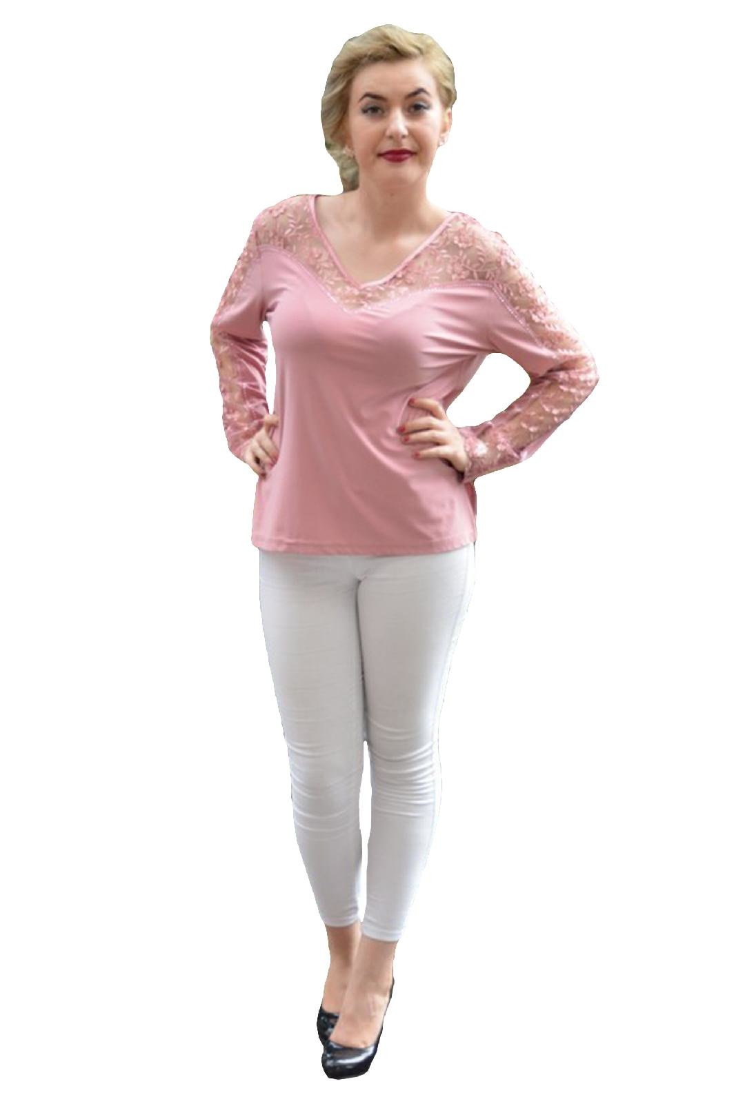 Bluza de ocazie cu insertie de dantela, D&J Exclusive, Roz