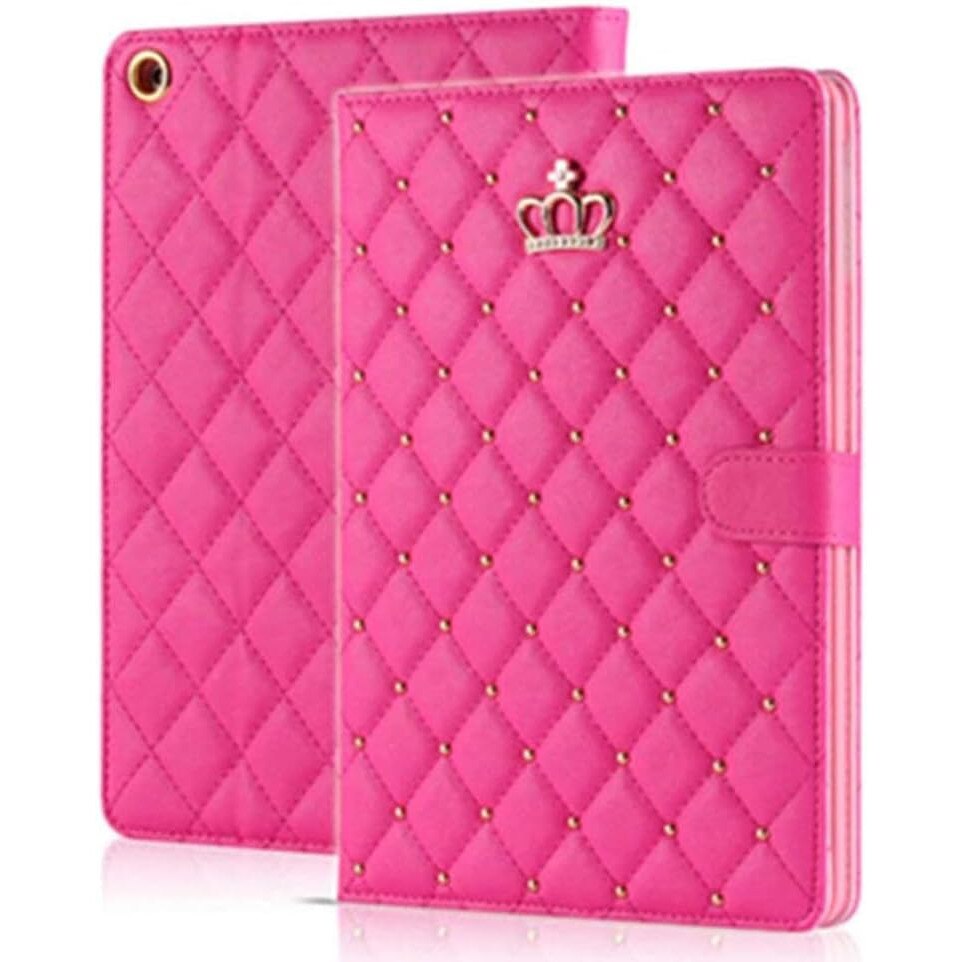 Husa pentru iPad 10.2 compatibil iPad 7/8/9 (A2197/A2198/A2200/A2270/A2428/A2429/A2430/A2602/A2603/A2604/A2605), piele ecologica PU, design coroana cu cristale, auto sleep/wake, suport kickstand, shockproof, roz, 0805BM-BST3121074