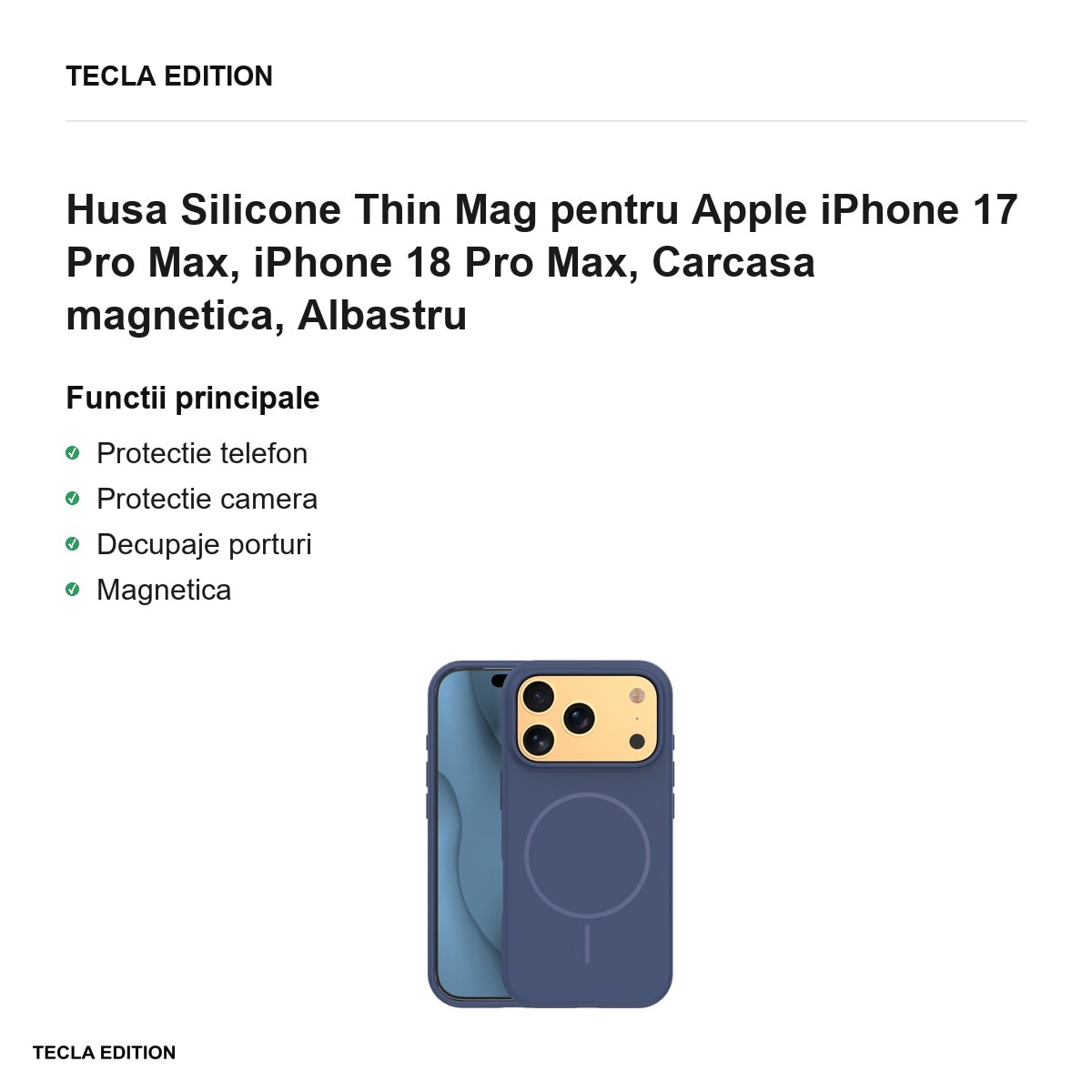 Husa Silicone Thin Mag pentru Apple iPhone 17 Pro Max, iPhone 18 Pro Max, Carcasa magnetica, Albastru
