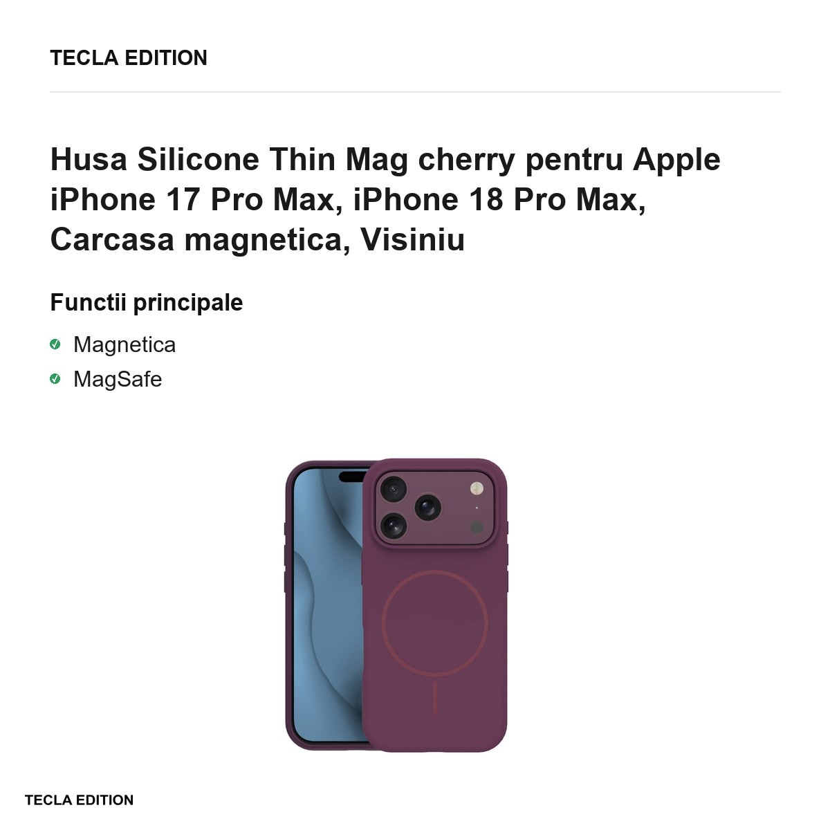 Husa Silicone Thin Mag cherry pentru Apple iPhone 17 Pro Max, iPhone 18 Pro Max, Carcasa magnetica, Visiniu