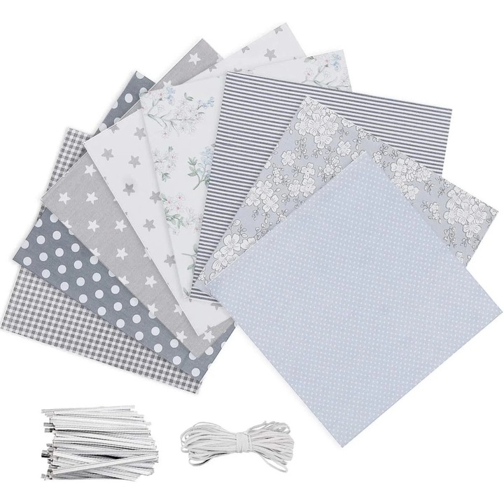 Textil anyag 100% pamut YANYXR BCS3194528, 8 darabos szett 50 x 50 cm, gumi 6 m, 10 orrvédő, többszínű