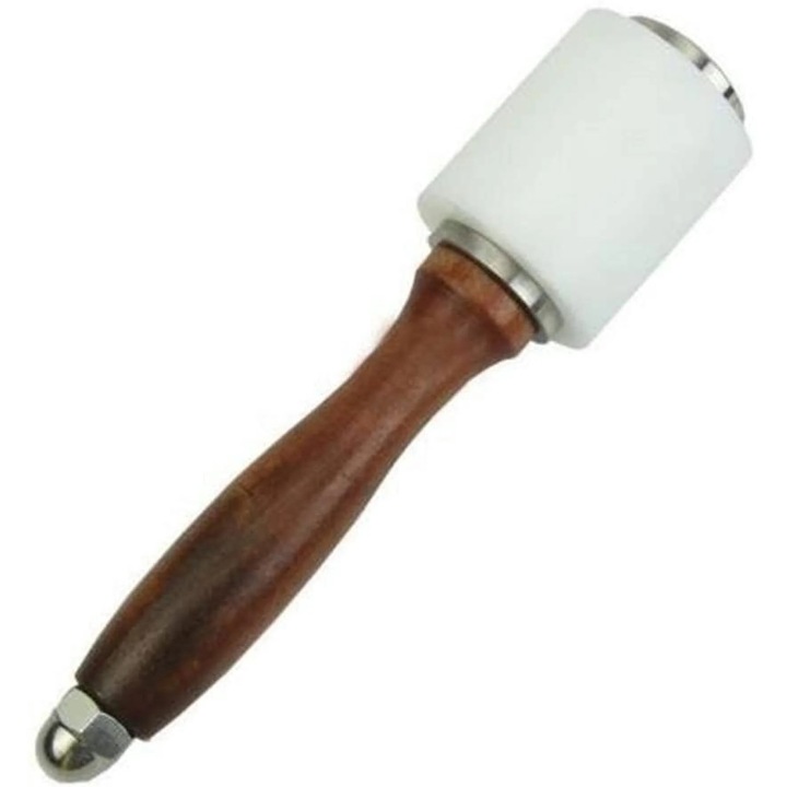 Ciocan mallet pentru piele YANYXR BCS3194995, cap din nylon O5 cm, maner din lemn, 21 cm, alb/maro, 0.35 kg