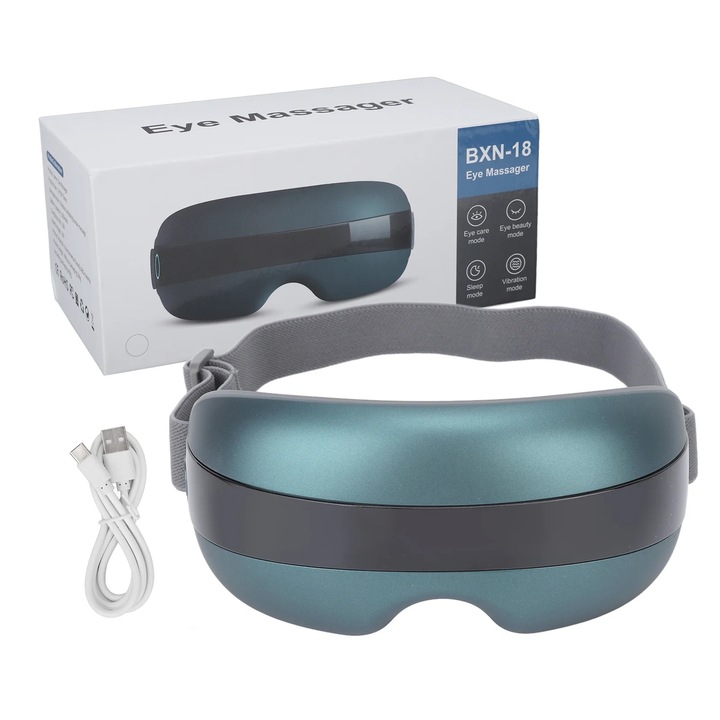 YANYXR BXN-18 BCS3194584 szemmasszírozó készülék, újratölthető 1050mAh, rezgés és zene, ápolás/alvás/szépség üzemmódok, szilikon/ABS, zöldeskék