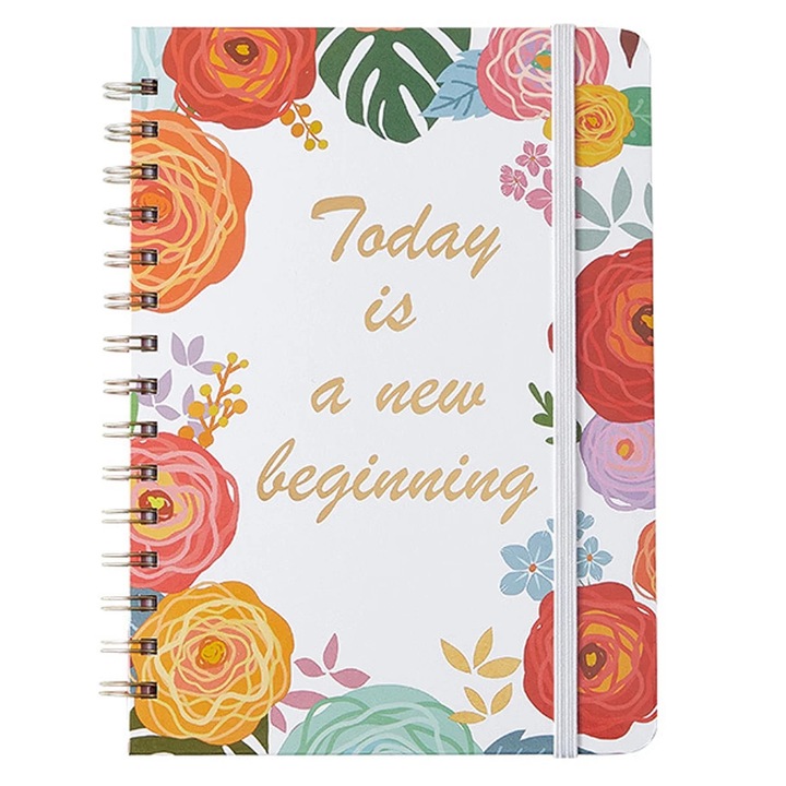 Agenda/planner YANYXR BCS3196009, layout zilnic si saptamanal, file pentru note si spirala dubla, coperta florala, multicolor, 16.5 x 21.5 cm