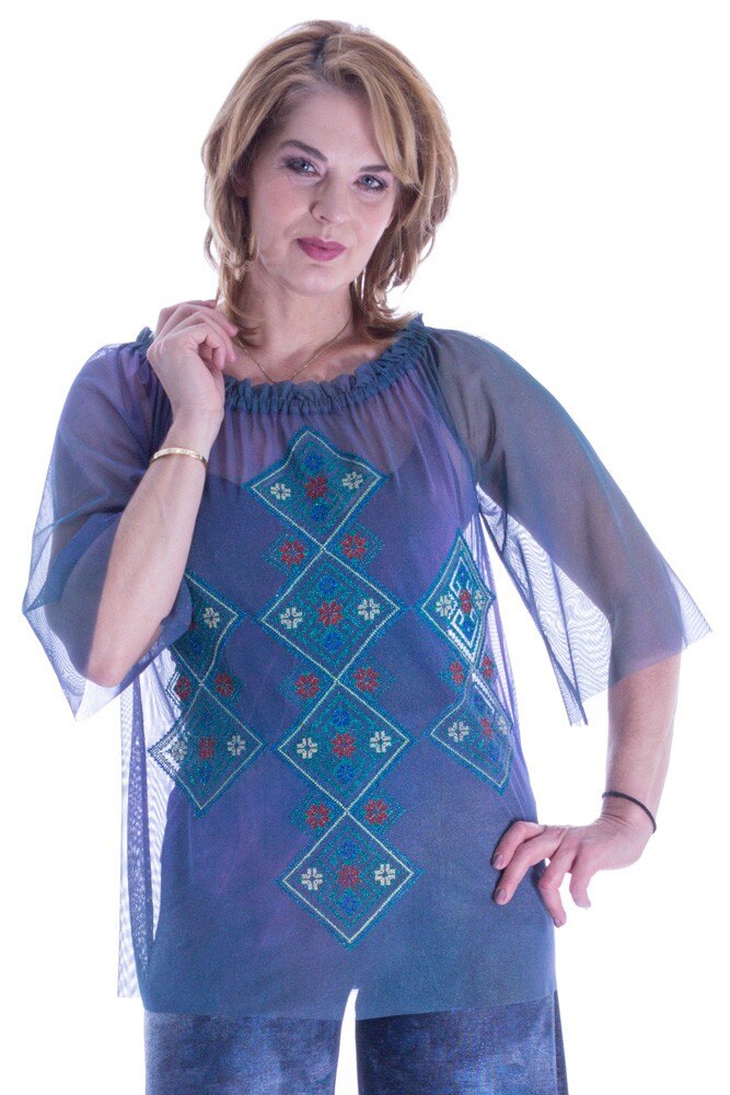 Bluza albastra tul cu broderie Liza Panait R-321E