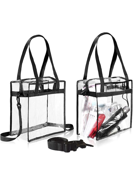 YANYXR, geanta tote din PVC transparent, aprobata pentru stadion, cu fermoar si curea reglabila detasabila BCS3194744, transparent/negru