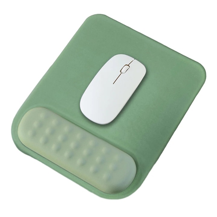 Mouse pad cu suport pentru incheietura YANYXR BCS3196753, perna ergonomica din spuma cu memorie, material textil + silicon, baza antiderapanta, verde menta, 24.5 x 20.5 cm