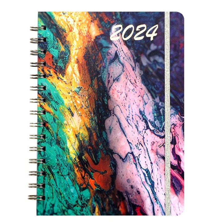 Agenda planner YANYXR BCS3196756, saptamanala si lunara, coperta colorata cu spirala metalica si elastic, file notite autocolante si separatoare lunare, 15.5 x 21.5 cm
