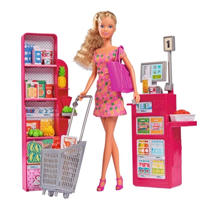 Papusa Steffi cu accesorii cumparaturi 20 piese