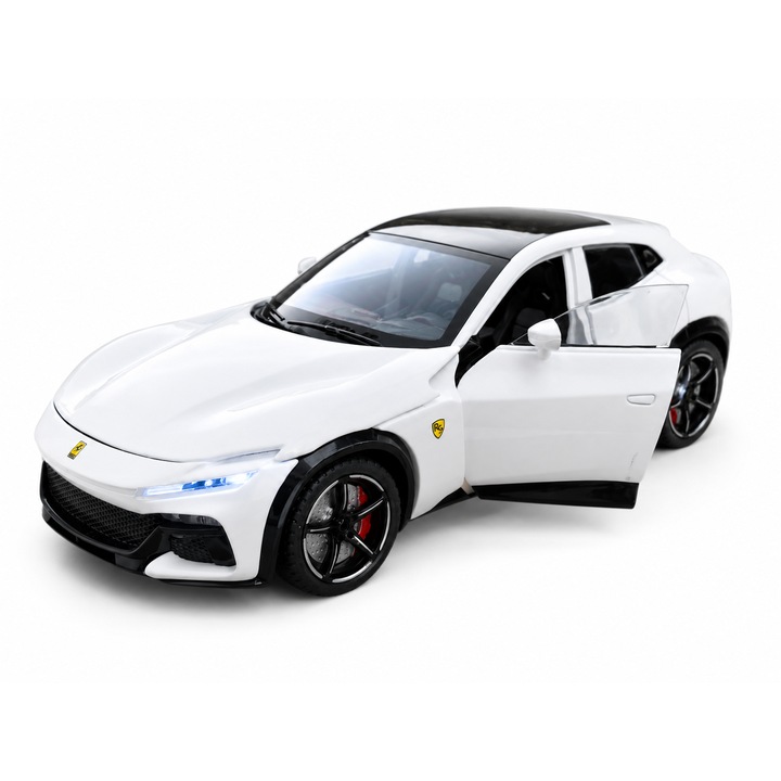 Ferrari Purosangue fém kisautó, fehér, 1:22 méretarányú, fényekkel, hangokkal és működő ajtókkal, 6+ év