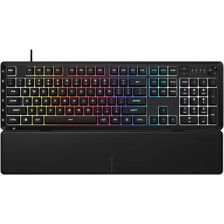 Corsair SKIFF 100 PLUS billentyűzet, USB, RGB, Rubber Dome kapcsolók, 1000Hz, IP53, Fekete