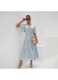 Rochie seara evazata albastru deschis voal