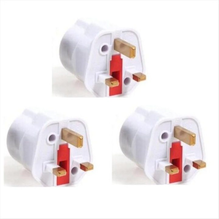 Adaptor priza EU la UK CJ-K0509, tip G, convertor de priza pentru calatorie, alb, set 3 bucati