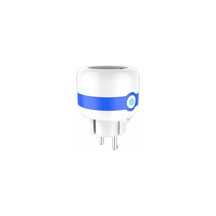 Priza inteligenta WiFi 0805BM-BST3156541, 16 A, 250 V, control prin aplicatie smartphone si telecomanda, alb/albastru, 56 x 56 x 53 mm