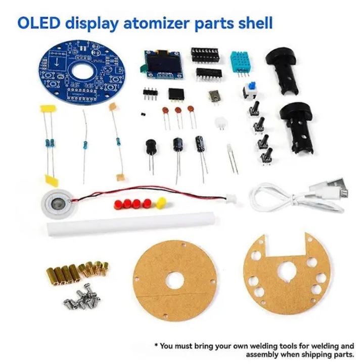 Kit DIY umidificator USB K0544-CJ-260804-4177, placa PCB cu ecran OLED, senzor temperatura si umiditate, atomizor piezoelectric, cablu USB