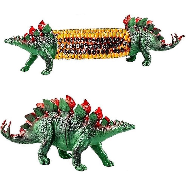 Suporturi pentru porumb in forma de dinozaur FG123K0225-260807-2019, cu ace din otel inoxidabil, maner din plastic fara BPA, verde/rosu, set 2 buc.
