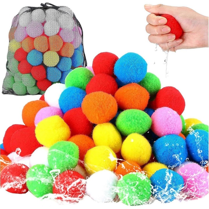Mingi de apa reutilizabile din burete, absorbante si moi, set 60 buc, multicolor, aprox. 5 x 5 x 5 cm