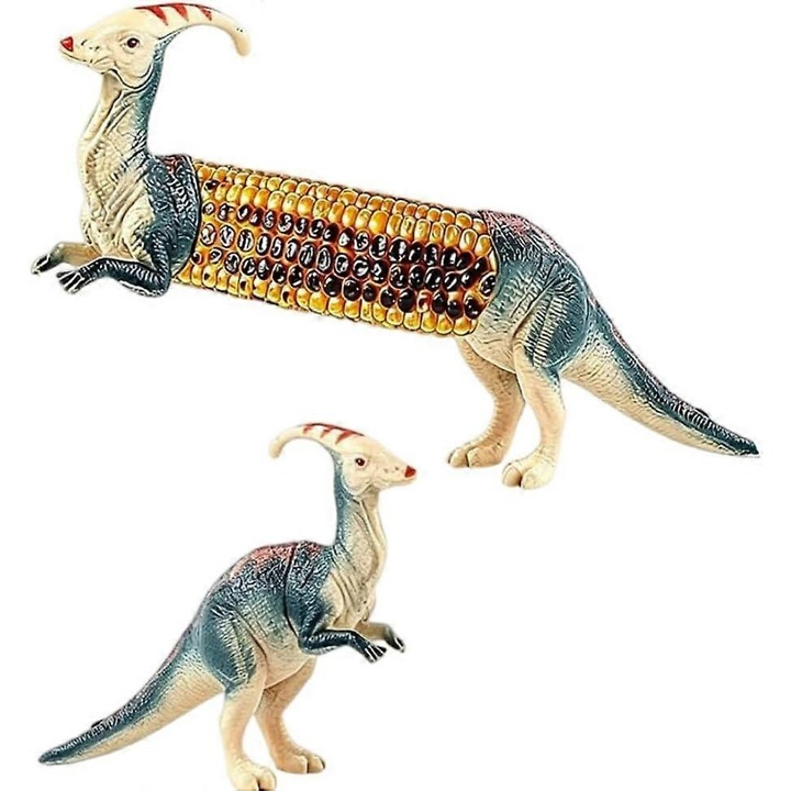 Suporturi pentru porumb FG123K0225-260807-2018, design dinozaur Parasaurolophus, pronguri din otel inoxidabil, maner din plastic fara BPA, multicolor, set 2 buc.