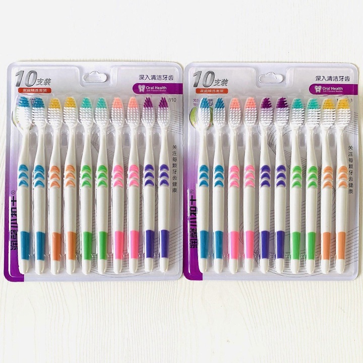 Periute de dinti manuale, CJ-F-K0204-20260805-10646, peri mediu-moi, cap mare, ambalate individual, set 25 buc., multicolor