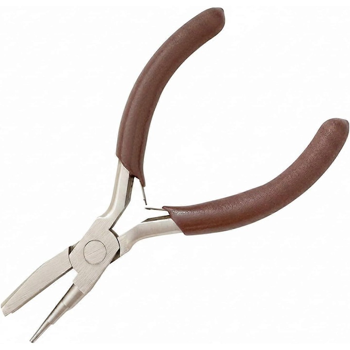 Set de 2 clesti pentru bijuterii FG123K0225-260807-1220, otel nichelat, manere maro, varf rotund si varf plat, 15 cm