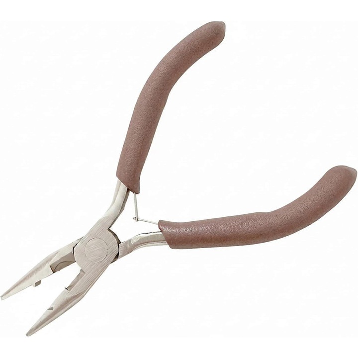Cleste pentru bijuterii FG123K0225-260807-1218, otel nichelat, varf subtire pentru modelare si prindere, manere ergonomice maro, ~16 cm