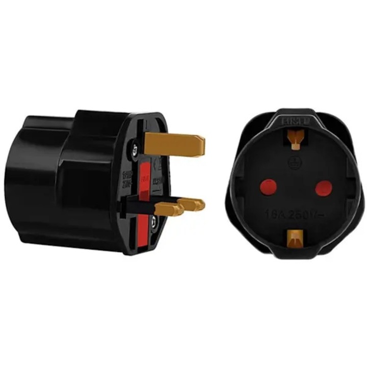 Adaptor de priza pentru calatorie PRE-CJk0515-26-0805-3326, convertor C/F (Schuko) la G (UK) cu siguranta 13A 250V, negru, set de 2 bucati