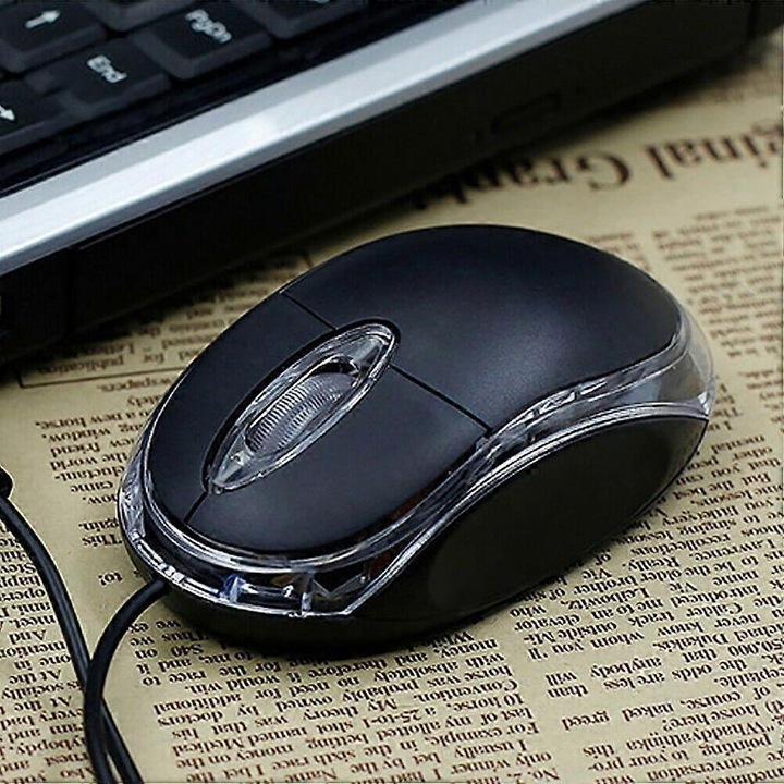 Оптична мишка с кабел CJ-F-K0204-20260805-10872, USB, 1000 DPI, ергономична, черна, 10.5 x 6 x 3 см