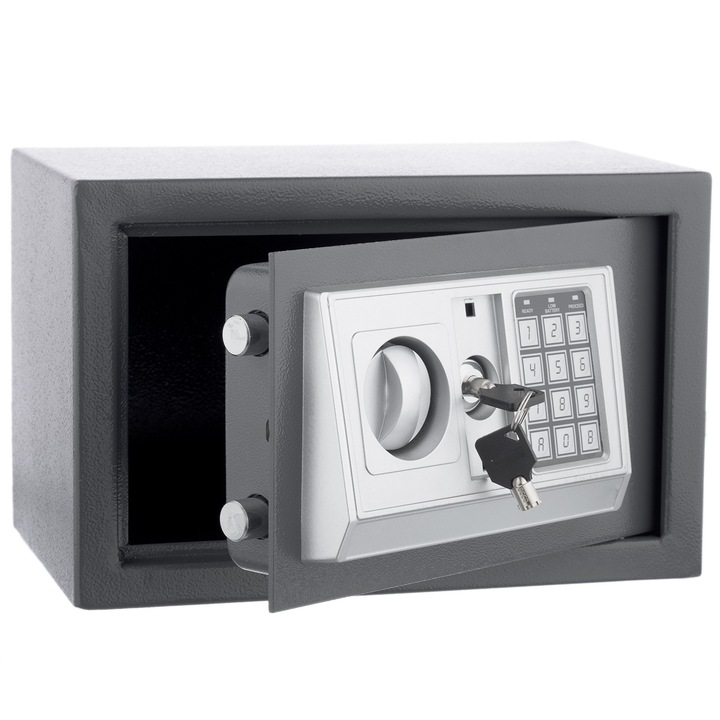 Seif electronic standard cu cifru si cheie, 200x310x200 mm, Otel, Negru