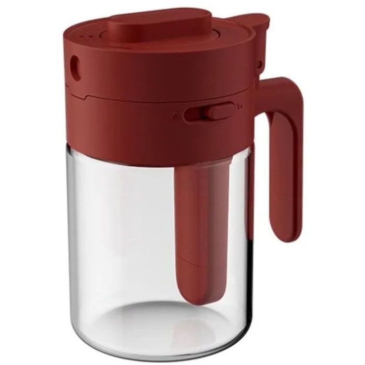 Dispenser condimente 2-in-1, borcan din sticla detasabil cu lingurita, dozator rabatabil cu sistem anti-rasturnare, burgund